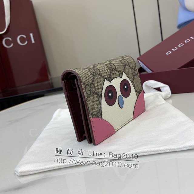 Gucci專櫃古馳最新款飾貓頭鷹細節GG迷你錢包 jh2027型號：818767